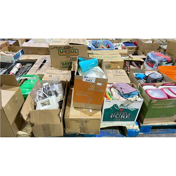 PALLET OF ASSORTED ITEMS INCLUDING; KITCHENWARE & MORE