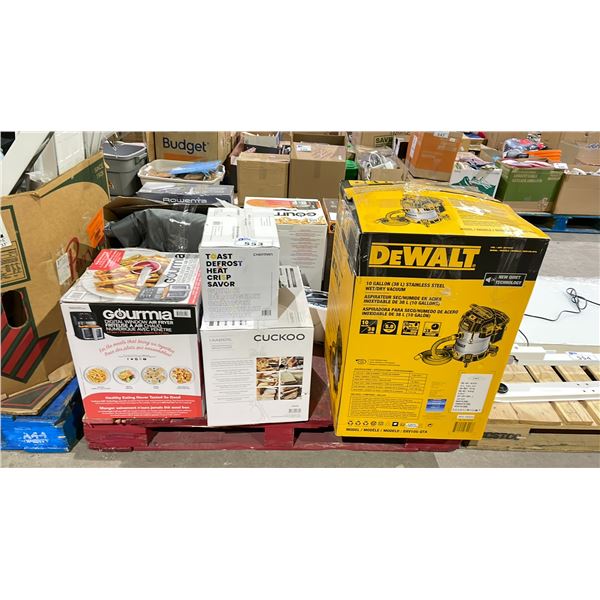 PALLET OF ASSORTED ITEMS INCLUDING; WET/DRY VAC, AIR FRYERS, TOASTER & MORE (UNKNOWN WORKING