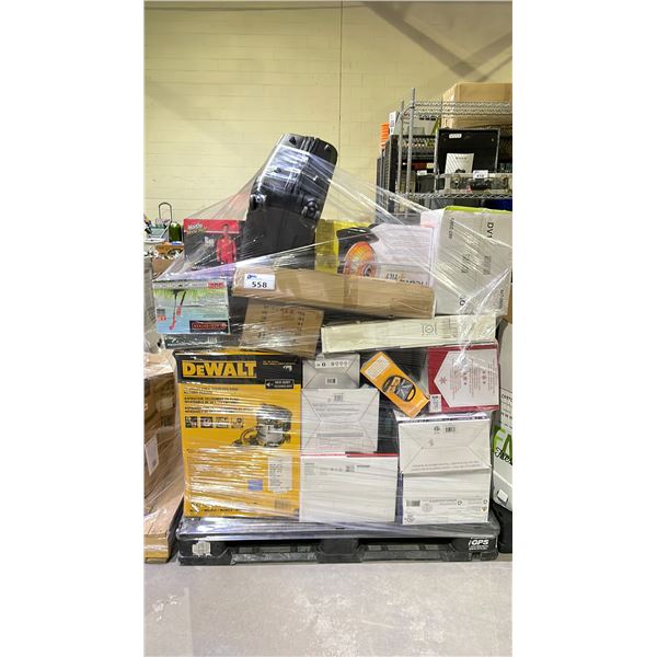 PALLET OF ASSORTED ITEMS INCLUDING; WET/DRY VAC, RC CAR, PARABOLIC HEATER & MORE (UNKNOWN WORKING