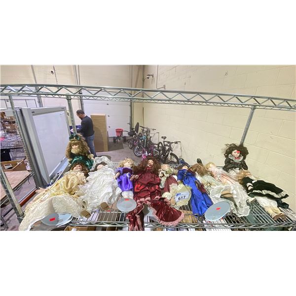 SHELF LOT OF ASSORTED PORCELAIN DOLLS