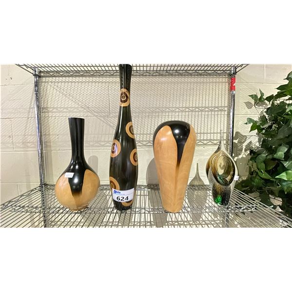 SHELF LOT OF VASES AND HOME DECOR