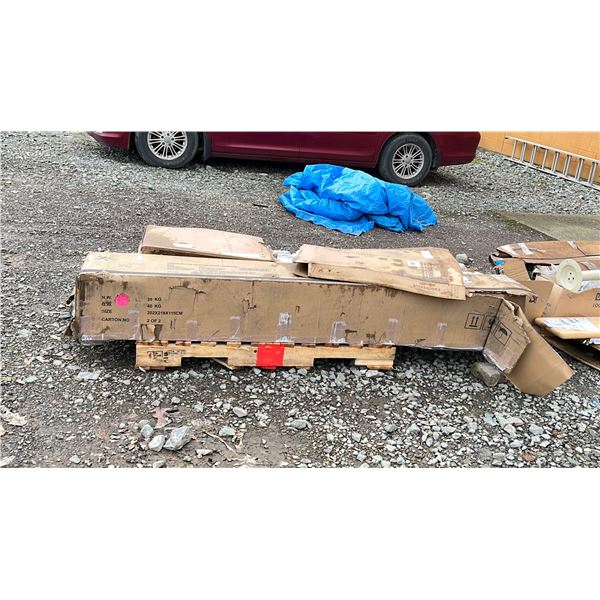 PALLET OF ASSORTED ITEMS INCLUDING; RTA FURNITURE, AIR CONDITIONER ACCESSORIES & MORE
