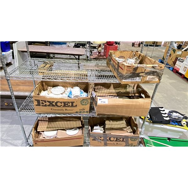 3 SHELVES OF ASSORTED PLATES, CUPS & MORE