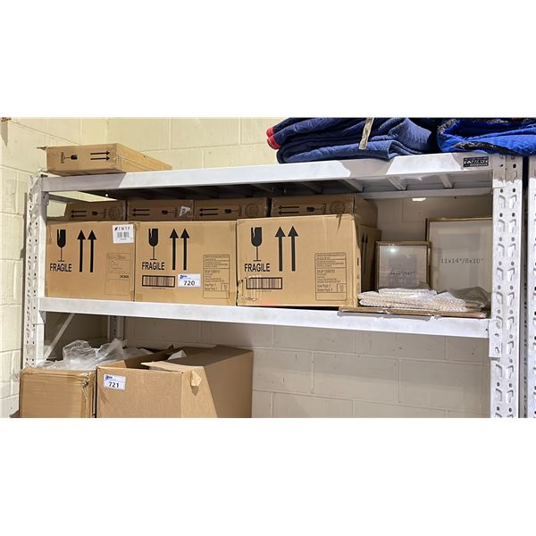 SHELF OF ASSORTED SIZE PICTURE FRAMES