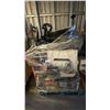 Image 1 : PALLET OF ASSORTED ITEMS INCLUDING OFFICE CHAIR, SHARK VACUUM, HUSQVARNA PRESSURE WASHER AND MORE