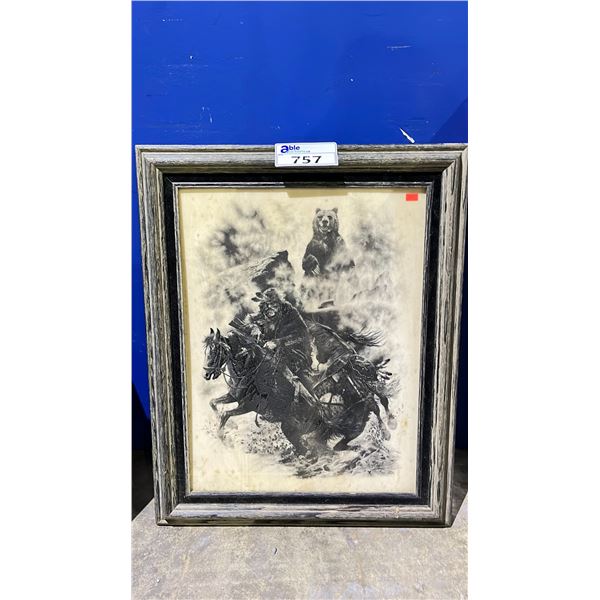 FRAMED PRINT BY BILL O'NEILL TITLED "TRAPPER GRIZZLY AWAKENED GIANT"