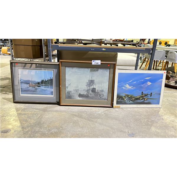 3 ASSORTED BOAT & PLANE FRAMED ARTWORKS