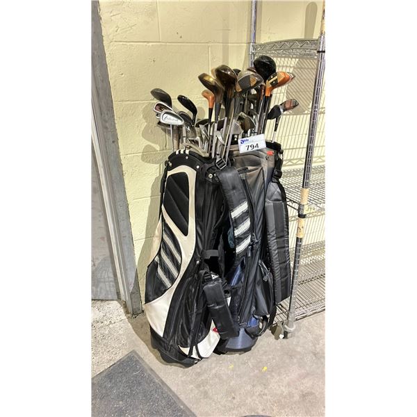 2 GOLF BAGS WITH ASSORTED RH GOLF CLUBS