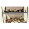 Image 2 : RACK OF ASSORTED COLLECTIBLES INCLUDING; ANTIQUE POTS, ANTIQUE LIGHT FIXTURES, DINNERWARE & MORE