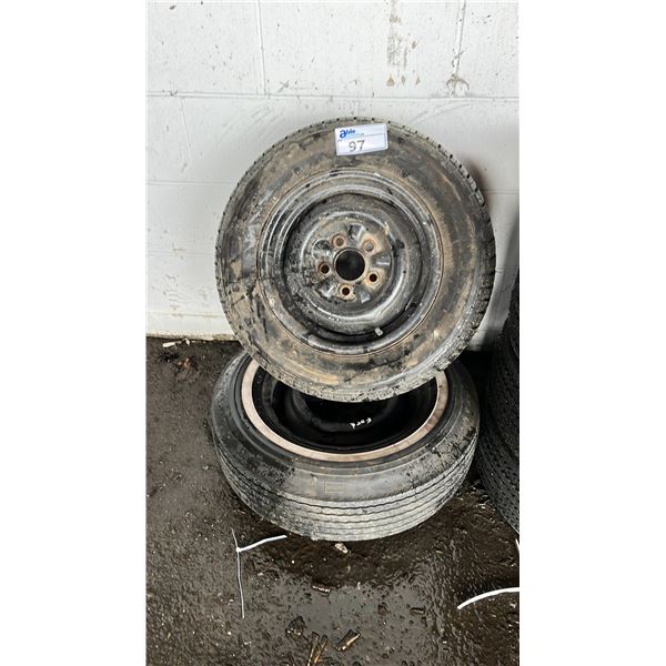 GTS PREDATOR P185/70R14 TIRE ON 5 BOLT METAL RIM & UNIROYAL FASTRAK BELTED G78-14 WHITE WALL