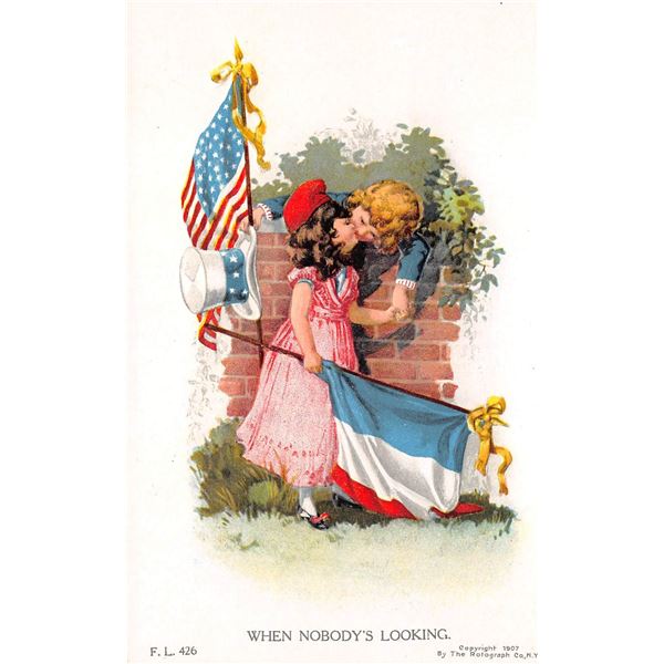 Group of 5 Patriotic - International Children Greeting Postcards by Rotograph