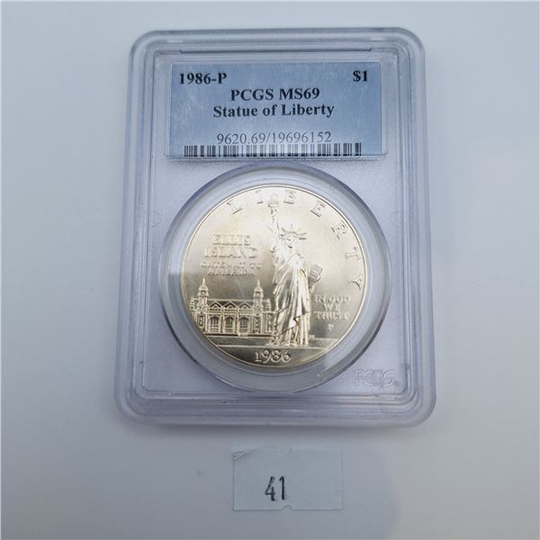PCGS MS69 1986-P Statue of Liberty Silver Dollar 26.73g 90% Silver