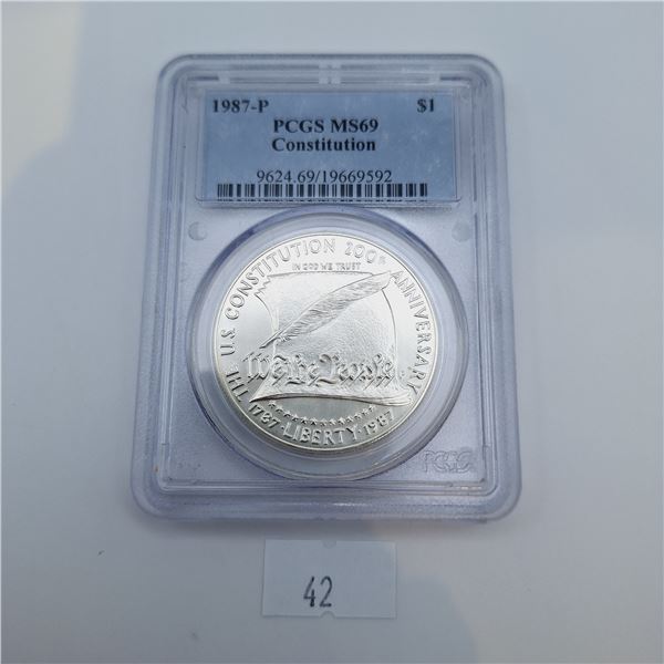 PCGS MS69 1987-P Constitution Silver Dollar 26.73g 90% Silver