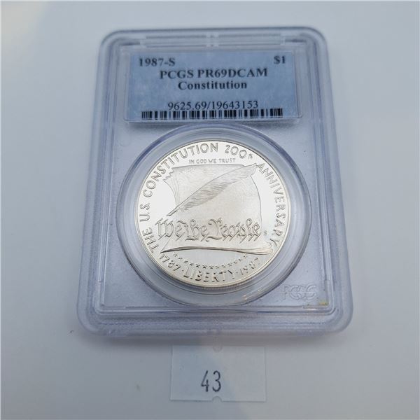 PCGS PR69DCAM 1987-S Constitution Silver Dollar 26.73g 90% Silver
