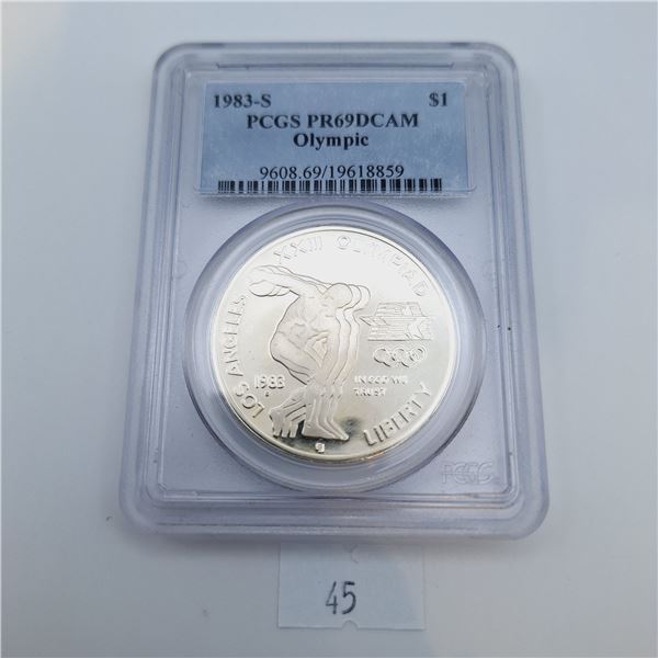 PCGS PR69DCAM 1983-S Olympic Silver Dollar 26.73g 90% Silver