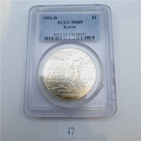 PCGS MS69 1991-D Korea Silver Dollar 26.73g 90% Silver