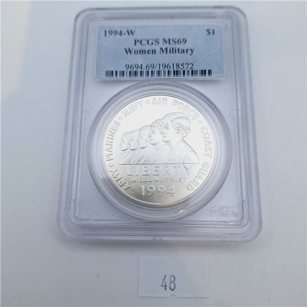PCGS MS69 1994-W Women Military Silver Dollar 26.73g 90% Silver