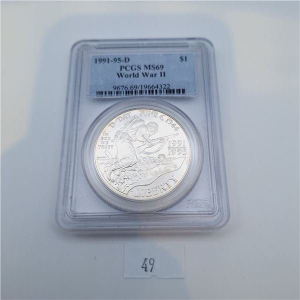 PCGS MS69 1991-95-D World War II Silver Dollar 26.73g 90% Silver