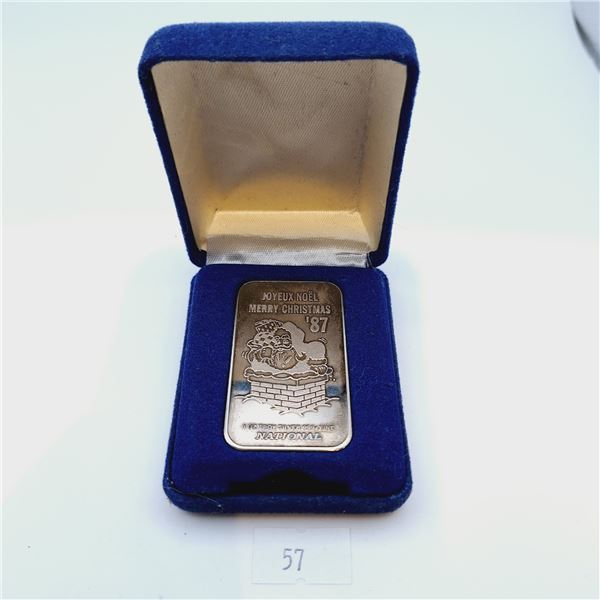 National Merry Christmas '87 1 Troy Ounce .999 Silver Bar