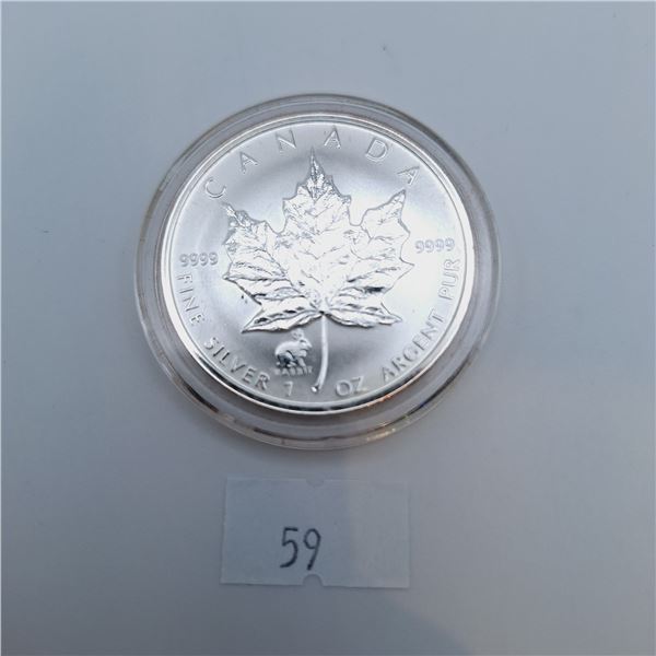 1999 Canadian Silver Maple Leaf - Year of the Rabbit Privy Mark One Troy Ounce .9999 Silver