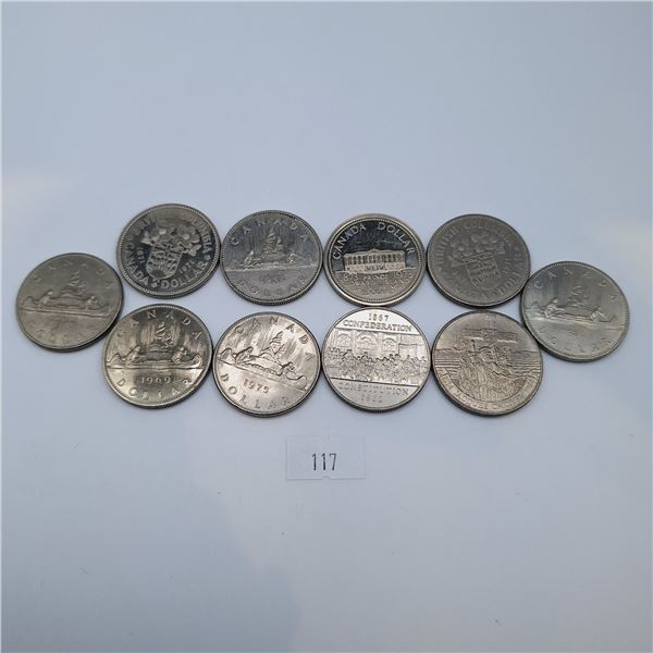 Ten Canadian One Dollar Coins