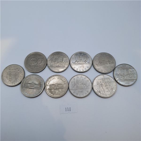 Ten Canadian One Dollar Coins