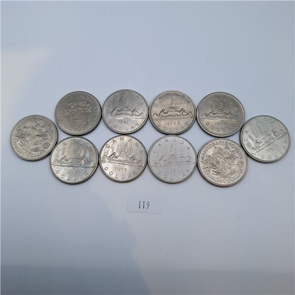 Ten Canadian One Dollar Coins