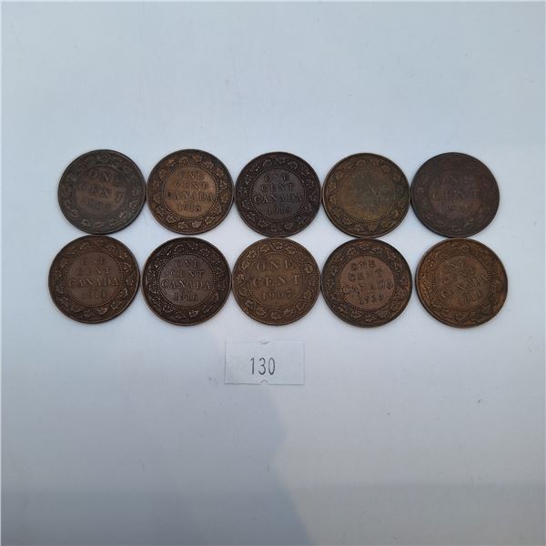 Ten Canadian Large Cent Coins