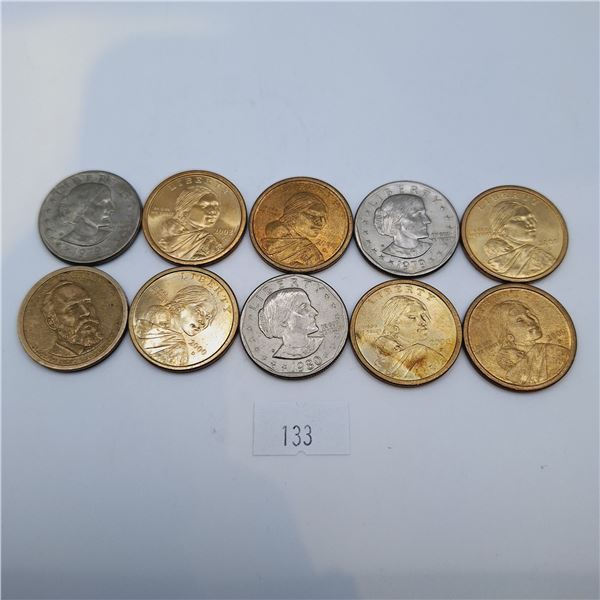 Ten American One Dollar Coins