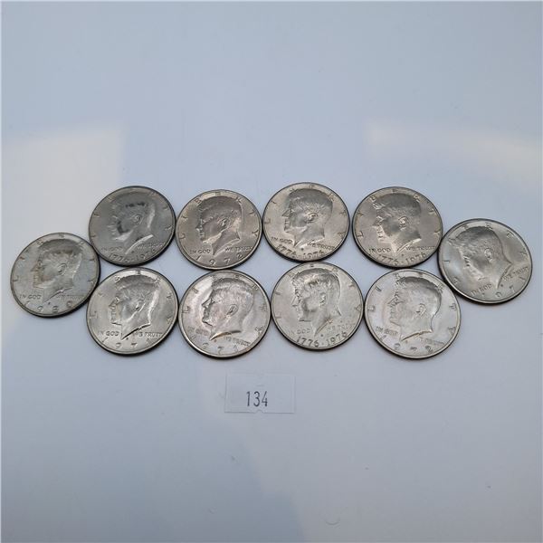 Ten American Kennedy Half Dollars
