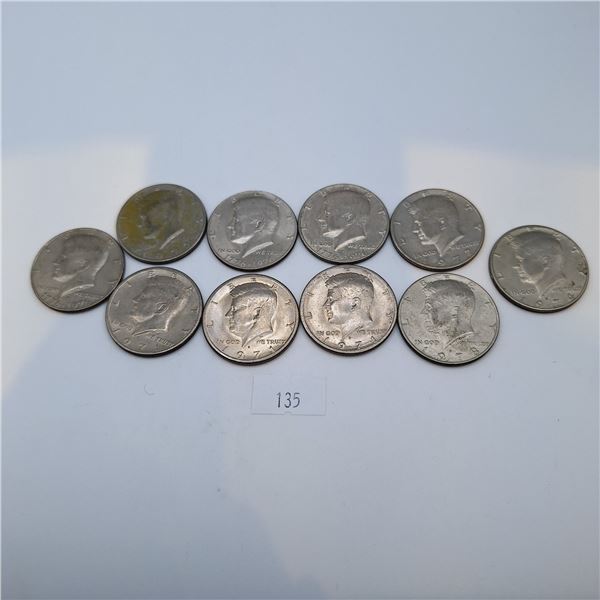 Ten American Kennedy Half Dollars