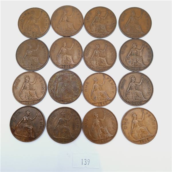 Sixteen British Pennies