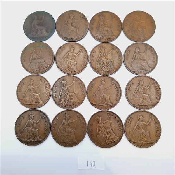 Sixteen British Pennies