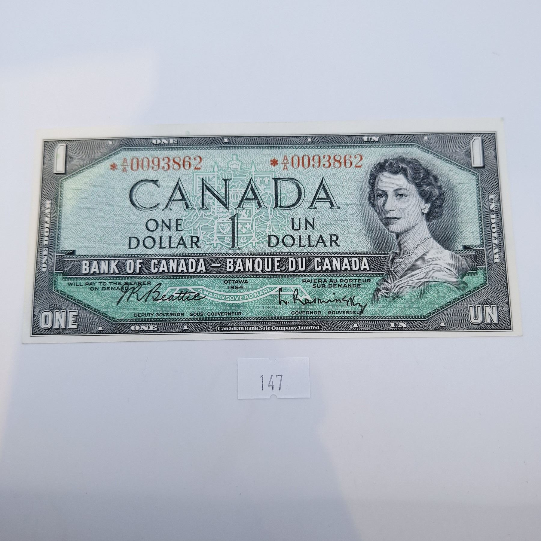 1954 Modified Canadian $1 Replacement Banknote *A/A