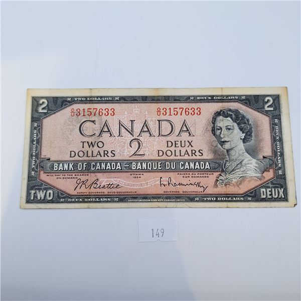 1954 Modified Canadian $2 Error Banknote Reverse Ink Print