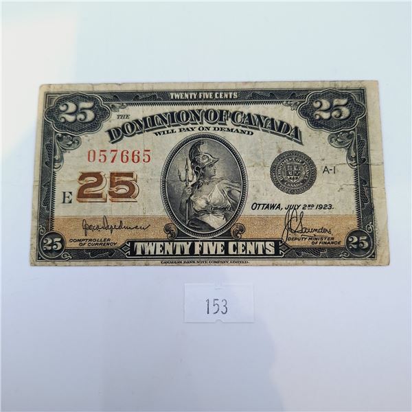1923 Dominion of Canada 25 Cent Banknote