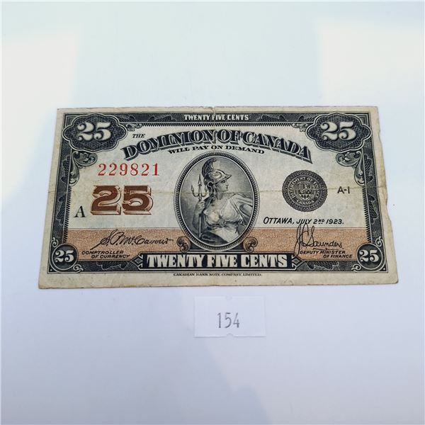 1923 Dominion of Canada 25 Cent Banknote