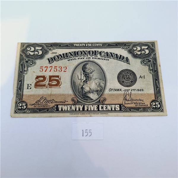 1923 Dominion of Canada 25 Cent Banknote