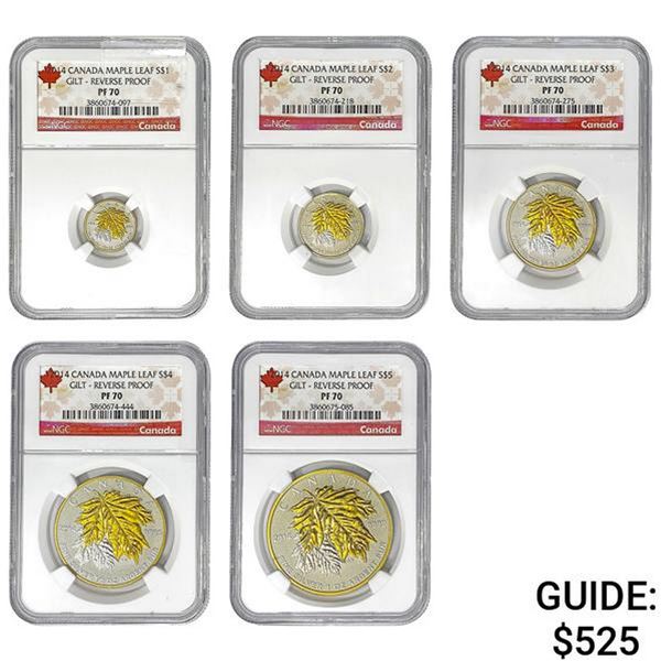 2014 Maple Gilt Reverse Proof 5 Coin NGC PF70