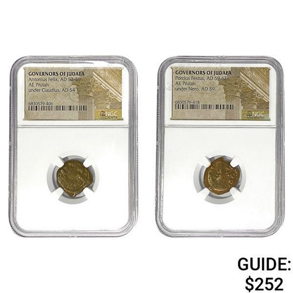 52-62 AD [2} Ancient Judaean Widows Mites NGC