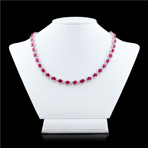 36.82 ctw BURMESE Ruby and 3.91 ctw Diamond Platinum Necklace (GIA CERTIFIED)