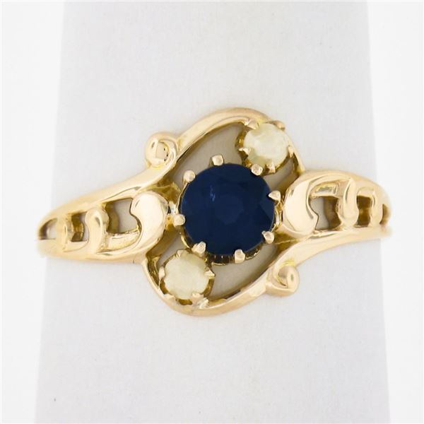 Antique 10k Gold Ostby & Barton Co. Round Sapphire w/ Pearls Original Ring
