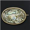 Image 2 : Vintage Mid Century 14k Gold Oval Cut Bezel Iridescent Abalone Shell Pin Brooch