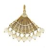 Image 1 : Vintage 14k Yellow Gold Detailed Open Work Fan w/ 5mm Pearl Dangle Charm Pendant