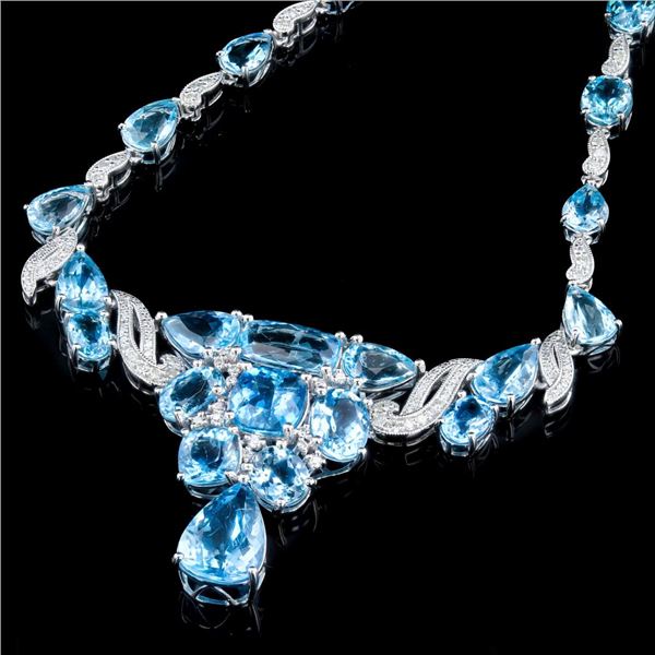 35.99 ctw Aquamarine and 1.66 ctw Diamond Platinum Necklace
