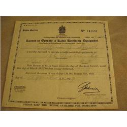 Canadian Radio Receiving Equipment License          # 141597, year 1929