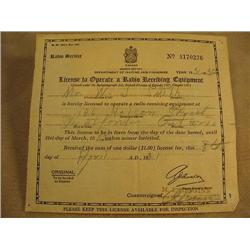 Canadian Radio Receiving Equipment License          # A170236, year 1931