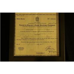 Canadian Radio Receiving Equipment License          # 860031, year 1930