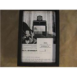 framed copy of 1927 ad for Radiola 33