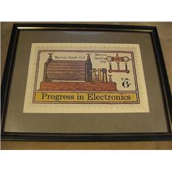 framed picture of 6 cent stamp, Progress in Electronics